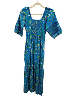 Load image into Gallery viewer, Printfresh Blue and Green Print Maxi Dress, XS
