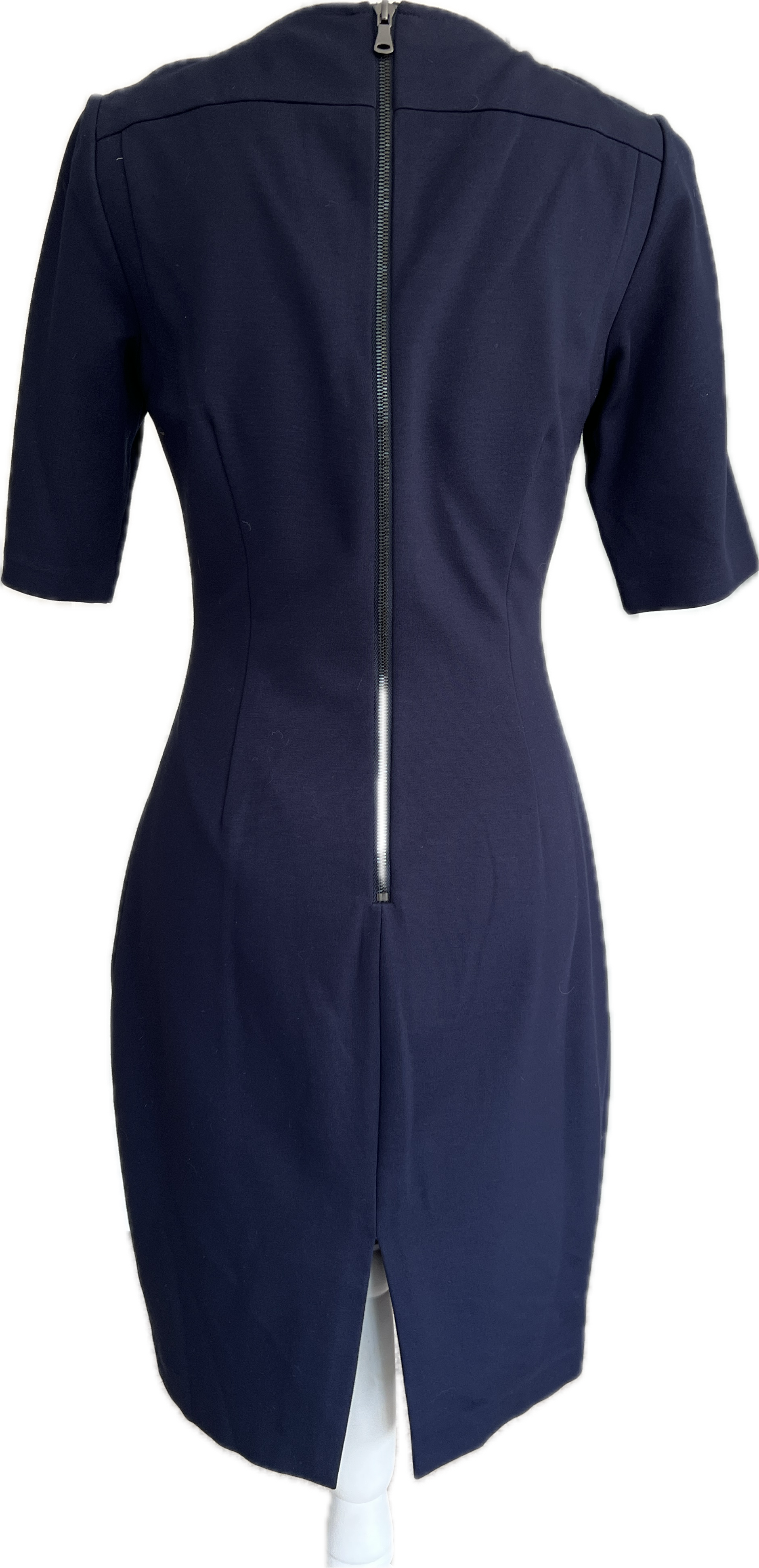 Trina Turk Navy Leather Contrast Short Sleeve Dress, 4