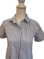 Load image into Gallery viewer, Tuckernuck Blue and White Martine Bubble Striped Button Up Maxi Dress, XXS
