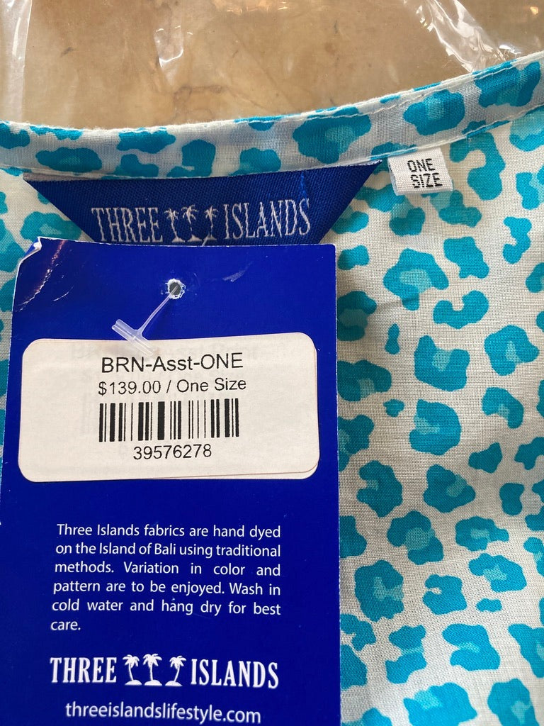 Three Islands Teal Print Wrap Dress, L