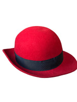 Load image into Gallery viewer, Vintage Red Wool Felt Hat with Black Grosgrain Ribbon, S

