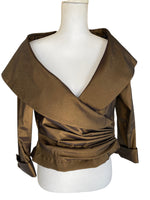 Load image into Gallery viewer, Tadashi Faux Wrap Shimmery Brown Evening Jacket, S/M
