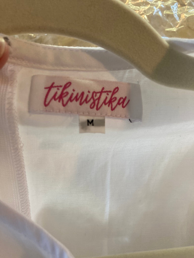 Tikinistika White Sleeveless Detailed Cotton Dress, M