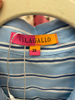 Load image into Gallery viewer, Vilagallo Blue and White Striped Laura Shirt Dress with Eyelet Trim, XS
