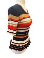 Load image into Gallery viewer, Sandro Short Sleeve Striped Ruffle Ribbed Knit Sweater, S
