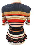 Load image into Gallery viewer, Sandro Short Sleeve Striped Ruffle Ribbed Knit Sweater, S
