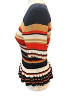 Load image into Gallery viewer, Sandro Short Sleeve Striped Ruffle Ribbed Knit Sweater, S
