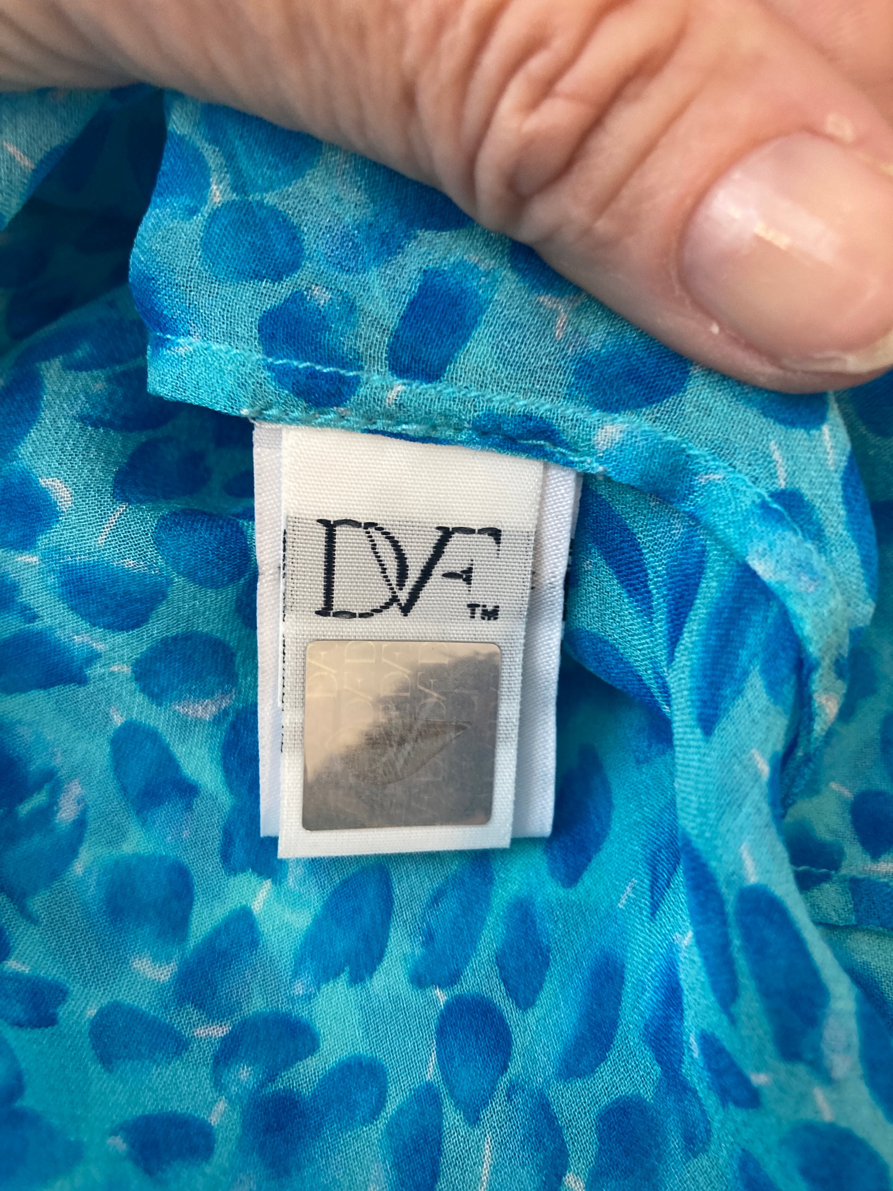 Diane Von Fürstenberg Blue Pattern Silk Shirt, 12