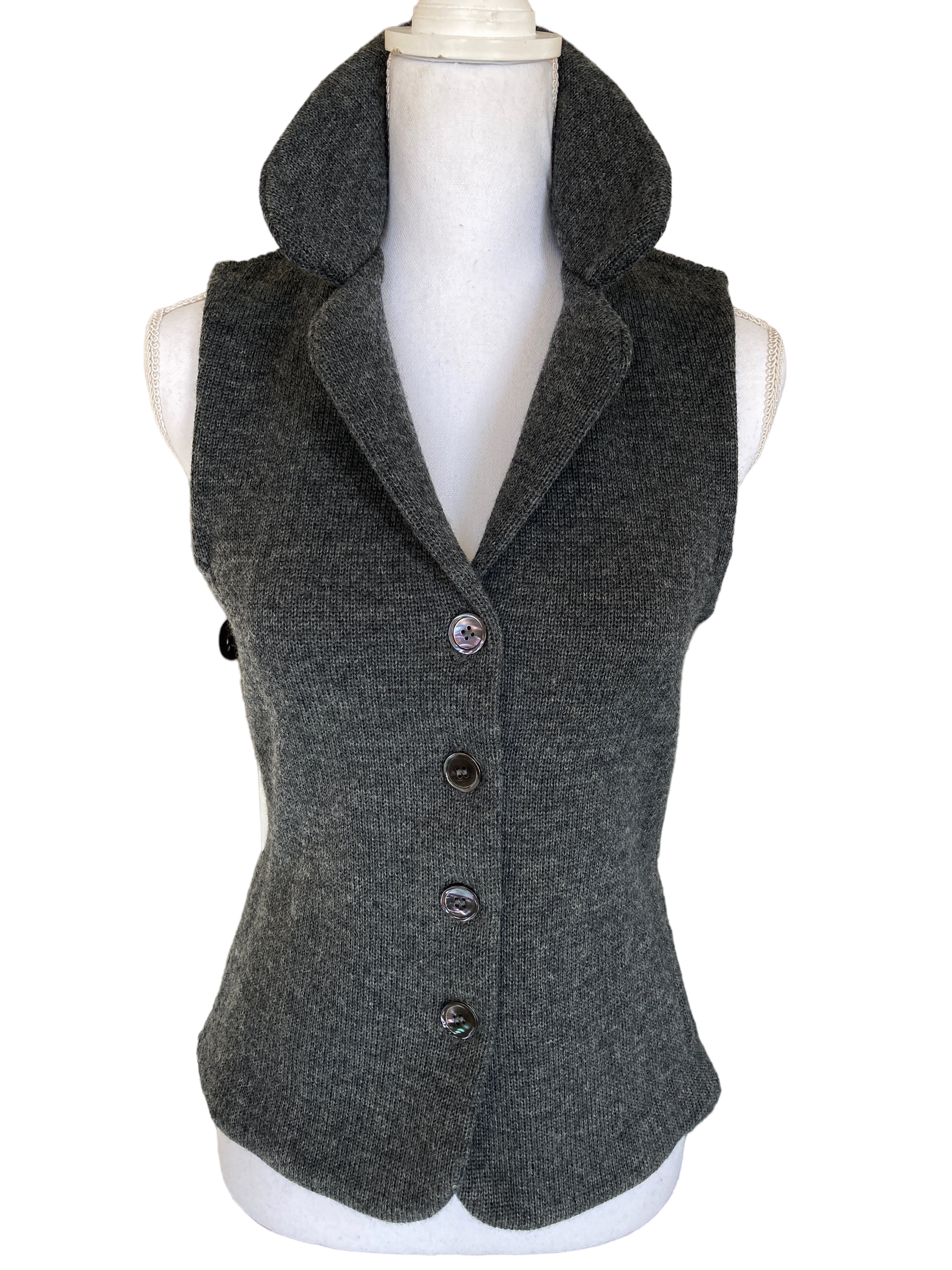 Anna Holtblad Fitted Wool Charcoal Vest with Belt, S