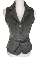 Load image into Gallery viewer, Anna Holtblad Fitted Wool Charcoal Vest with Belt, S
