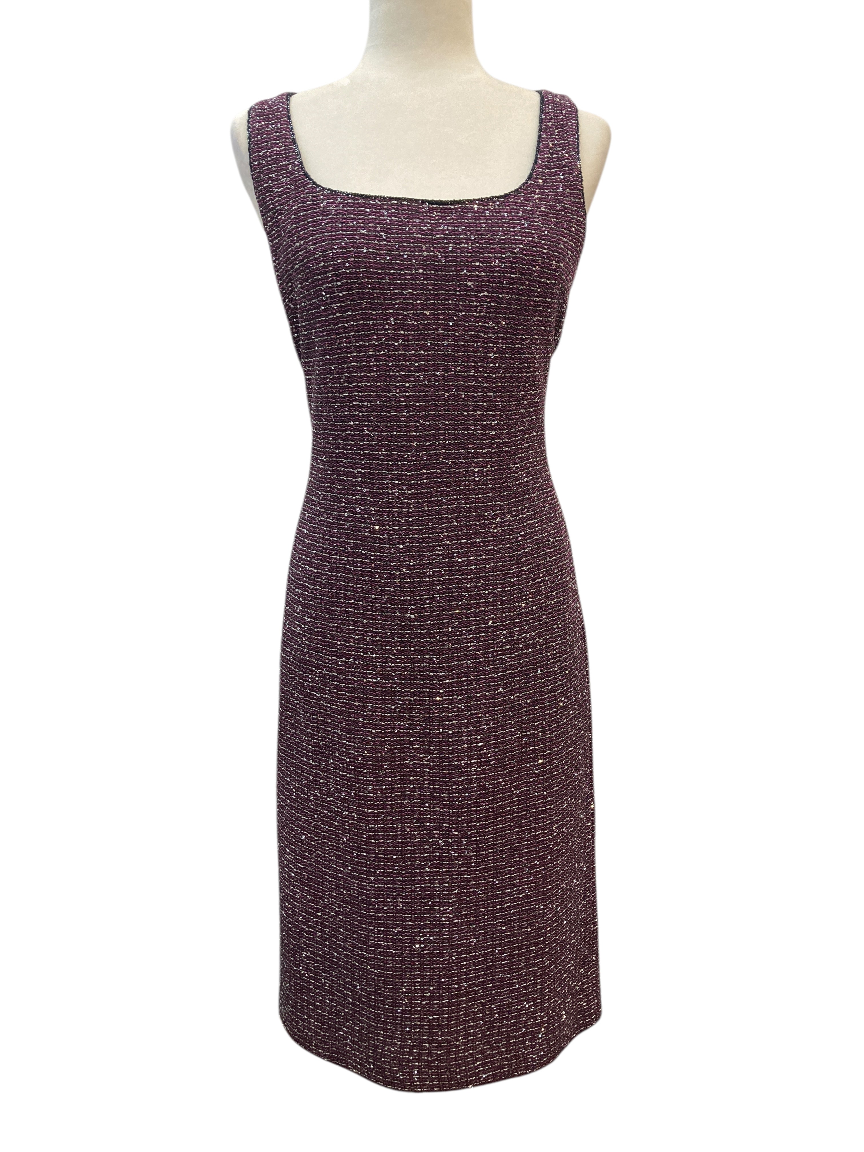 st john beaded dress St. John Magenta Beaded Tweed Dress and Blazer, 4  Second Serve Resale