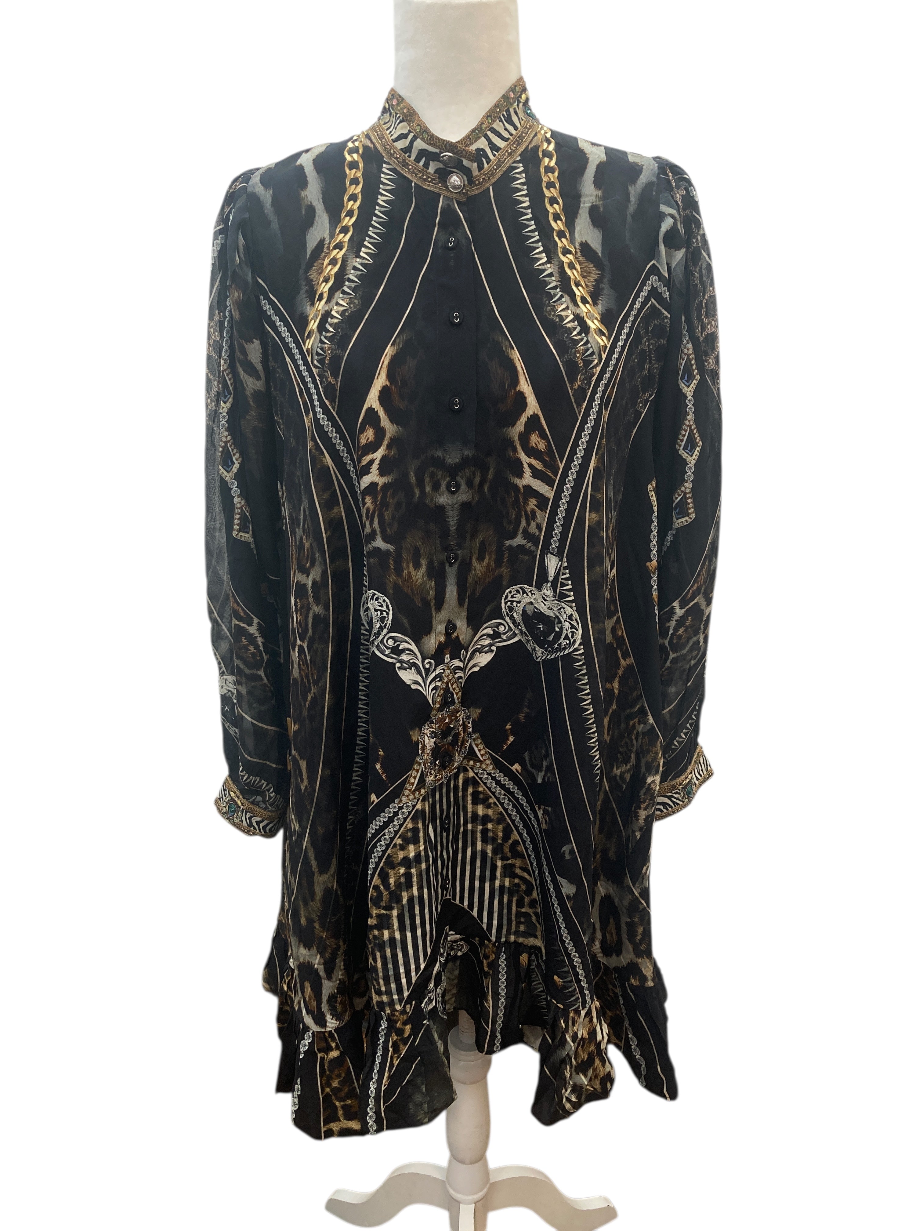 Camilla Chaos in the Cosmos Drop Sleeve Black Shirt Dress, M