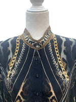 Load image into Gallery viewer, Camilla Chaos in the Cosmos Drop Sleeve Black Shirt Dress, M
