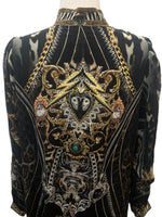 Load image into Gallery viewer, Camilla Chaos in the Cosmos Drop Sleeve Black Shirt Dress, M
