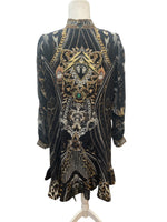 Load image into Gallery viewer, Camilla Chaos in the Cosmos Drop Sleeve Black Shirt Dress, M
