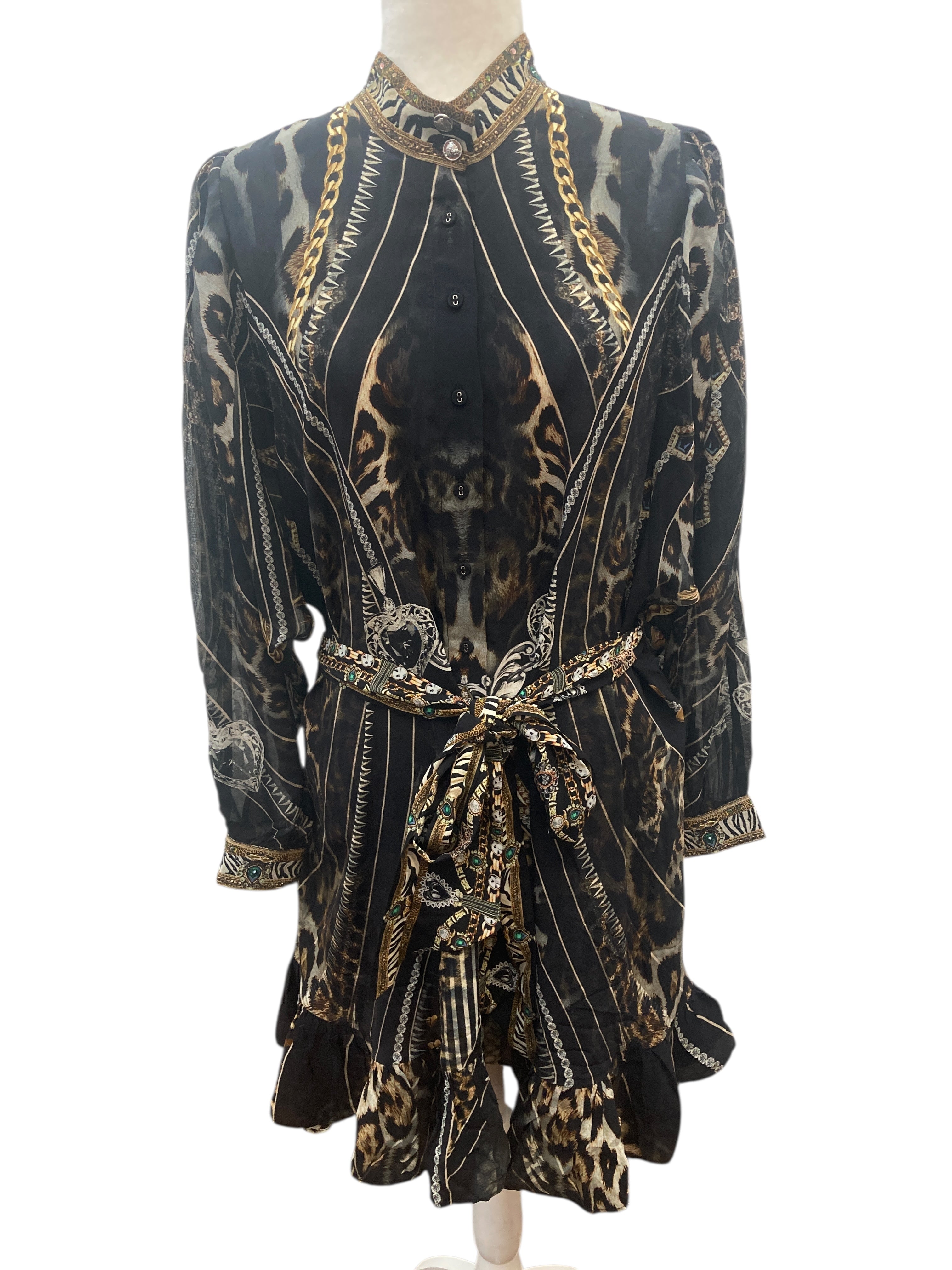 Camilla Chaos in the Cosmos Drop Sleeve Black Shirt Dress, M