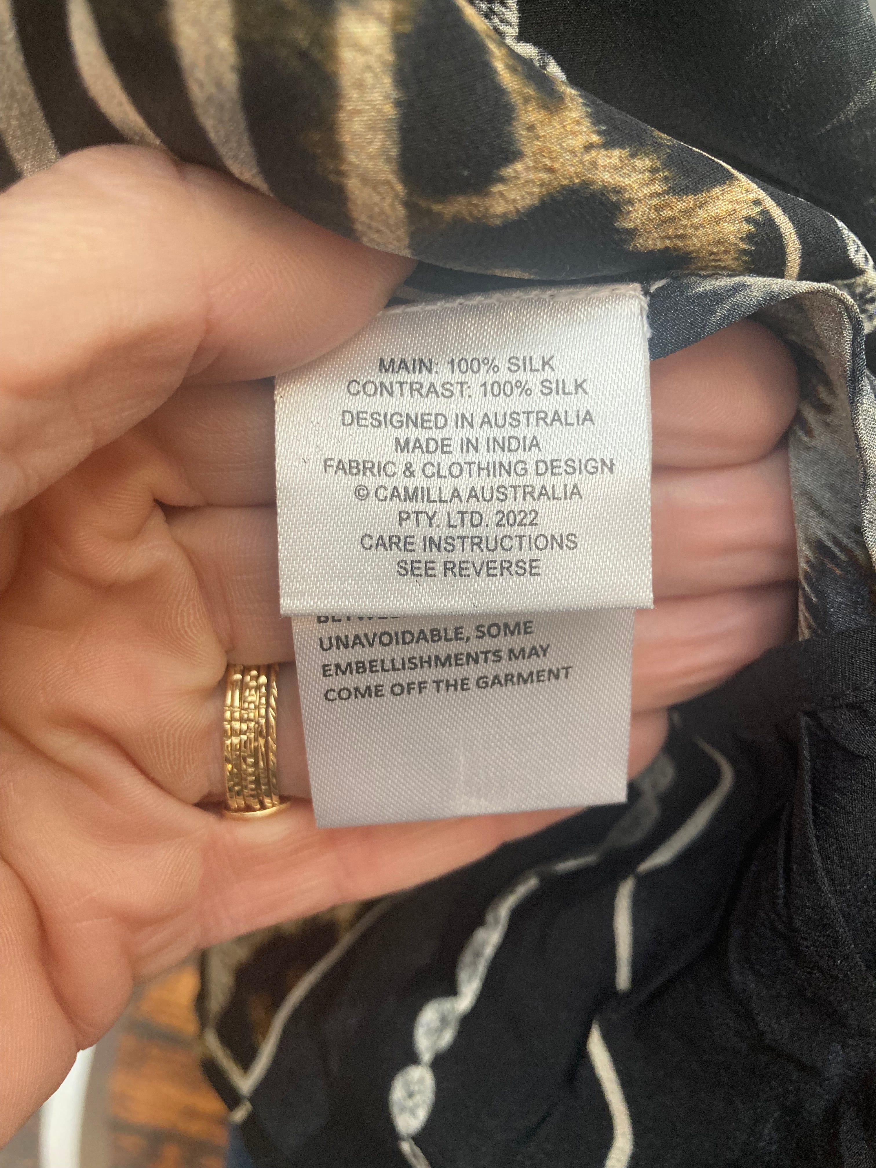 Camilla Chaos in the Cosmos Drop Sleeve Black Shirt Dress, M