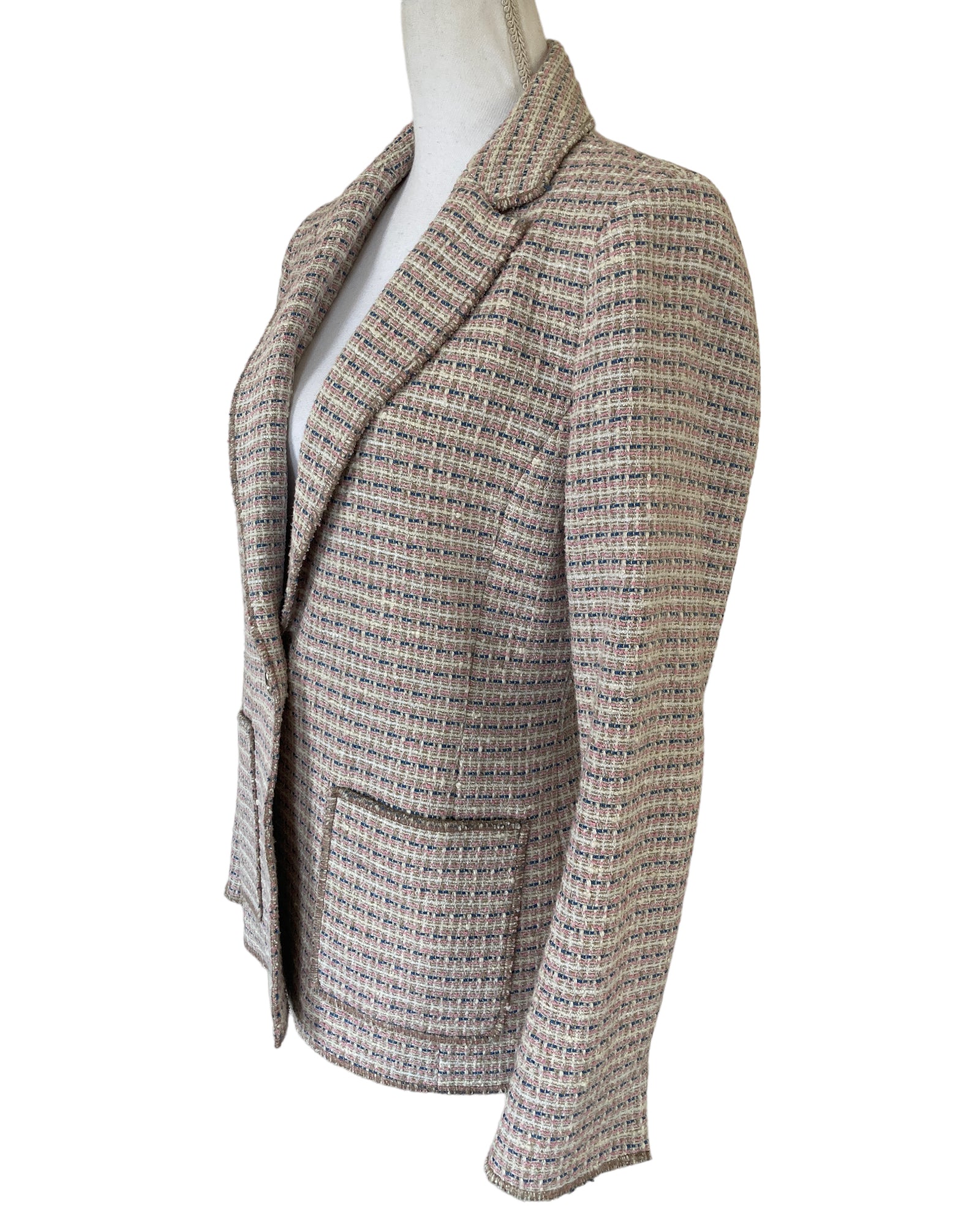 Worth Pink, Blue, Taupe and Ivory Tweed Blazer, 6