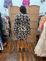 Load image into Gallery viewer, Handmade Navy and White Floral Wrap Dress with Bell Sleeves, S/M
