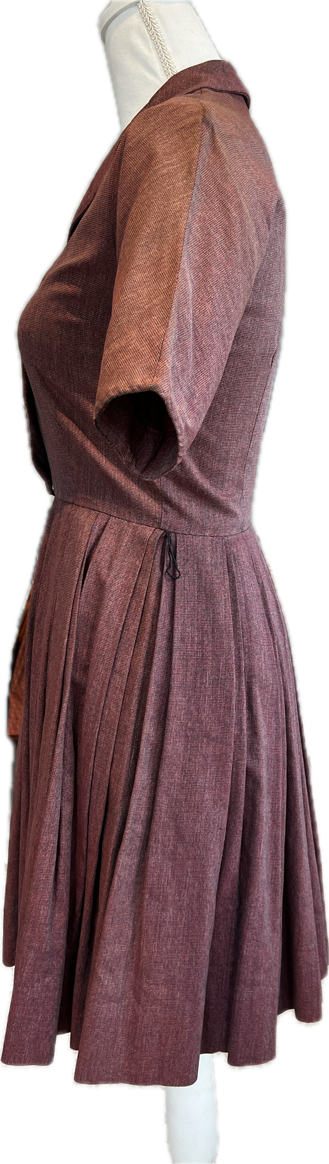 Vintage 1940s Burgandy Short Sleeve Dress, XS/S