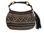 Load image into Gallery viewer, Eric Javits Squishee Mixed Braid Black and Gold Bag with Bamboo, Tassel, and Mirror
