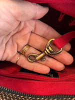 Load image into Gallery viewer, Eric Javits Squishee Mixed Braid Black and Gold Bag with Bamboo, Tassel, and Mirror
