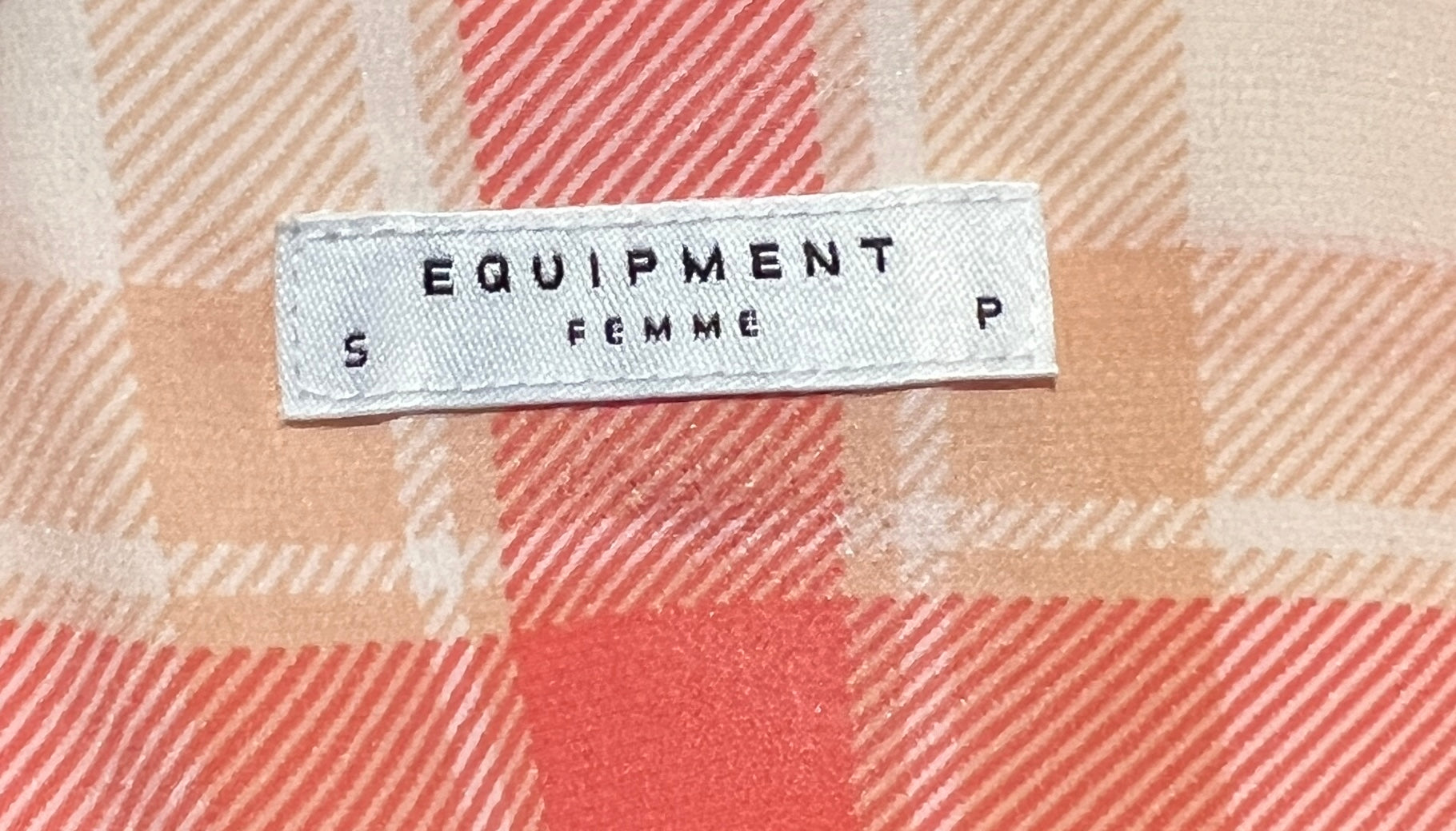 Equipment Orange Plaid Silk Pullover Shirt, XL