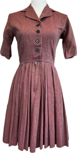 Vintage 1940s Burgandy Short Sleeve Dress, XS/S