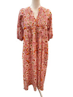 Load image into Gallery viewer, Printfresh Soft Rose Artifact Smocked Maxi Dress in Indian Bloom with Belt, XS
