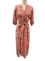 Load image into Gallery viewer, Printfresh Soft Rose Artifact Smocked Maxi Dress in Indian Bloom with Belt, XS
