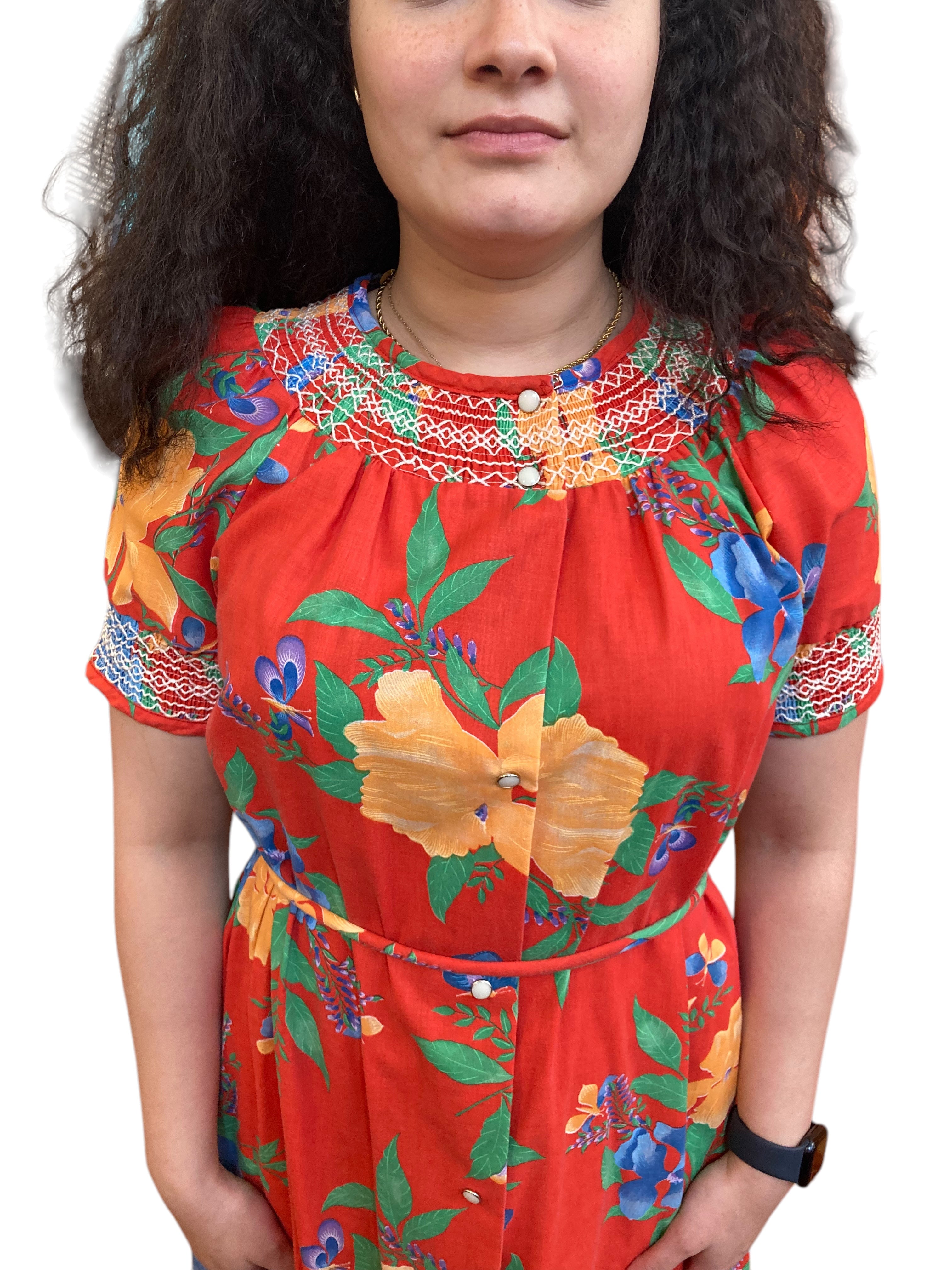 Vintage Sears Short Sleeve Orange Floral Snap Dress, S Second Serve Resale Vintage Sears Short Sleeve Orange Floral Snap Dress, S Second Serve Resale