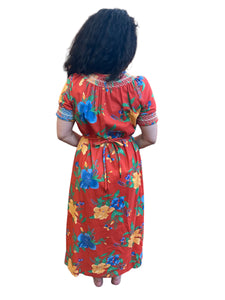 sears fall dresses Vintage Sears Short Sleeve Orange Floral Snap Dress, S