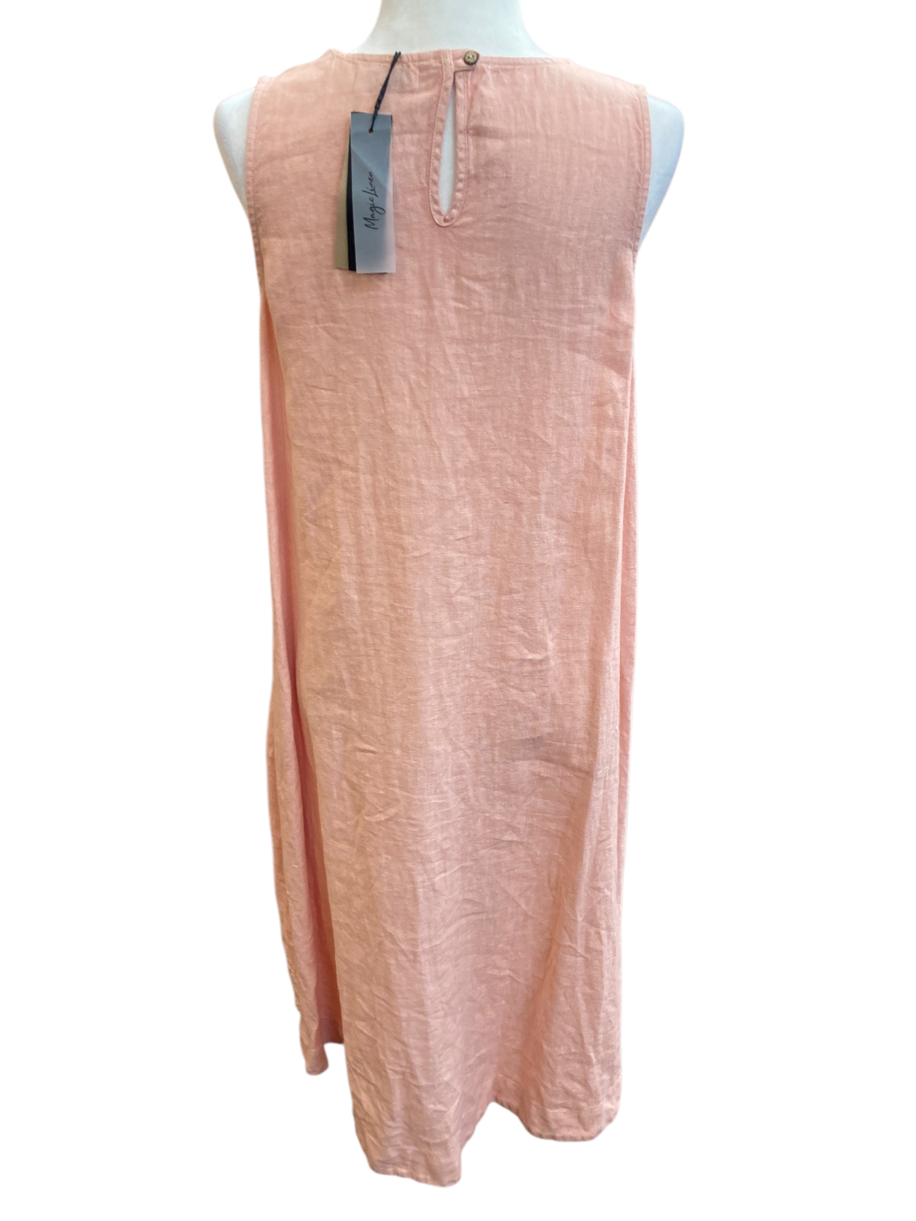 Magic Linen Light Coral Dress with Pockets, M Magic Linen Light Coral Dress with Pockets, M
