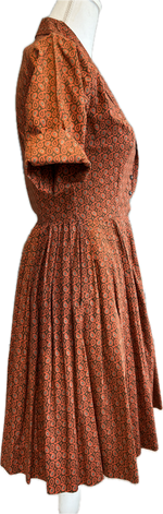 Load image into Gallery viewer, Vintage 1940s Orange and Brown Short Sleeve Dress, XS
