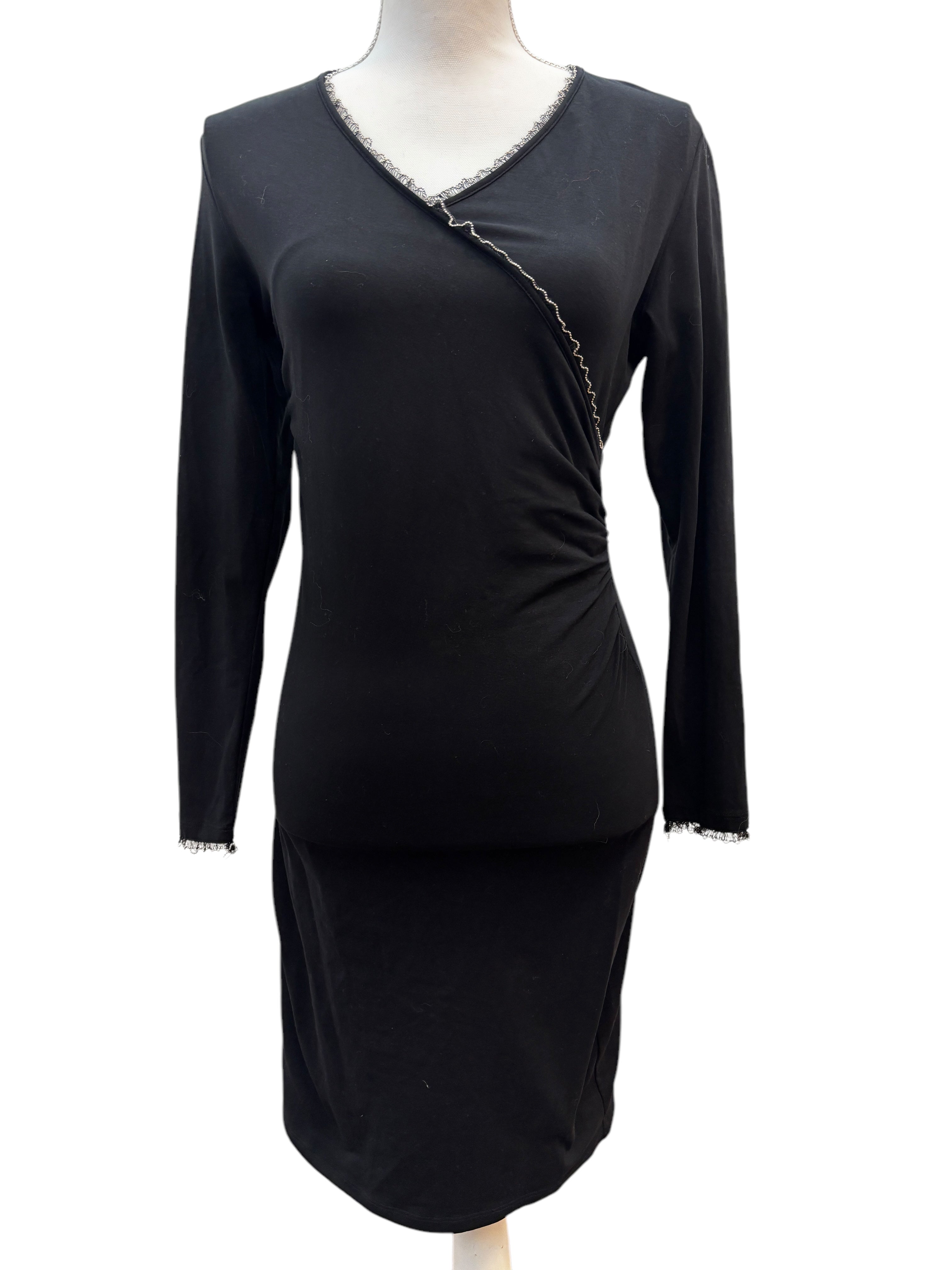 anne fontaine black dress Anne Fontaine Cheryl Black Long High-Low Silk Organza Dress With Frills, Taille: 44