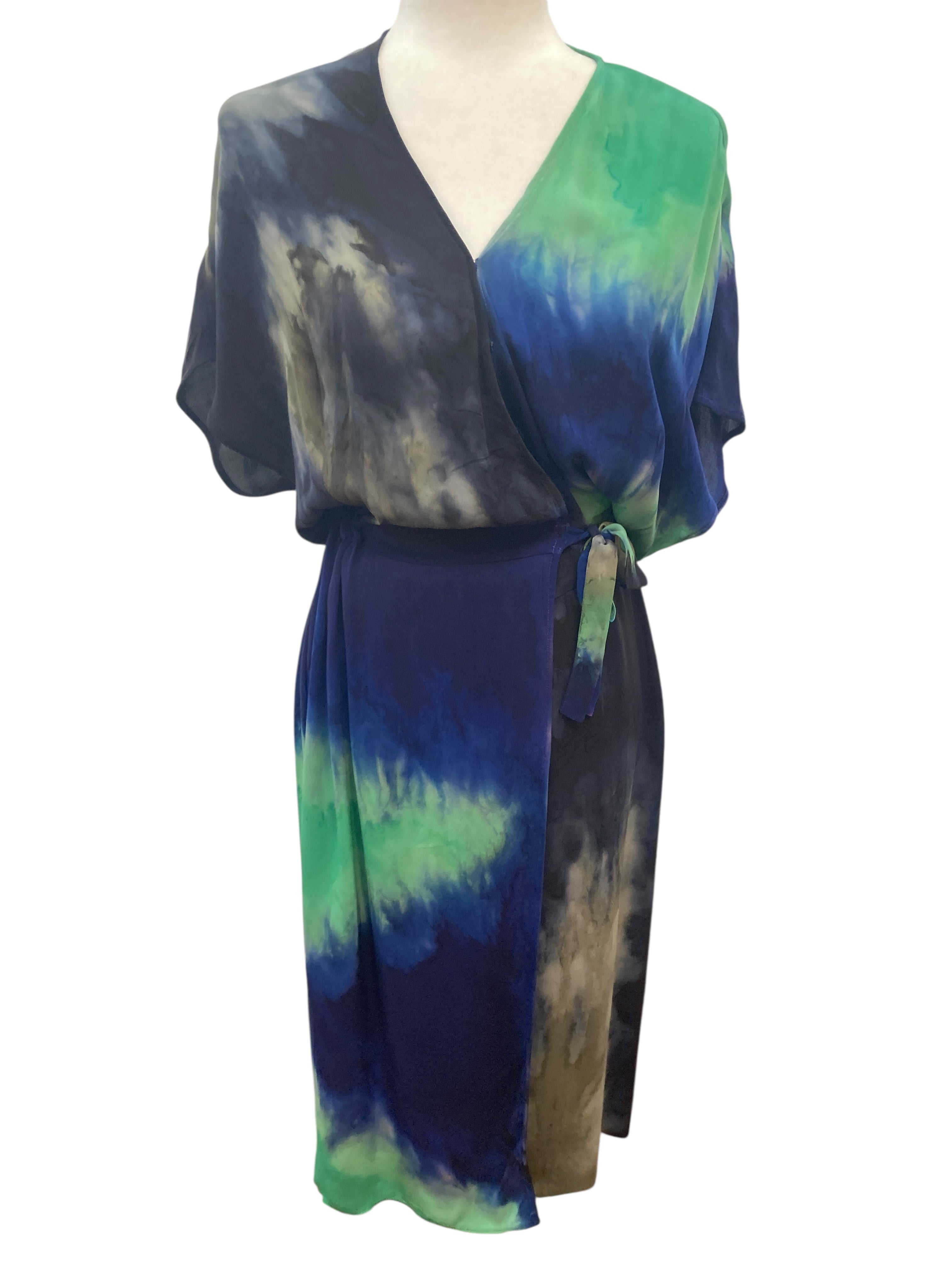 Raquel Allegra Green, Black and Blue Wrap Dress, M