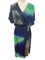 Load image into Gallery viewer, Raquel Allegra Green, Black and Blue Wrap Dress, M

