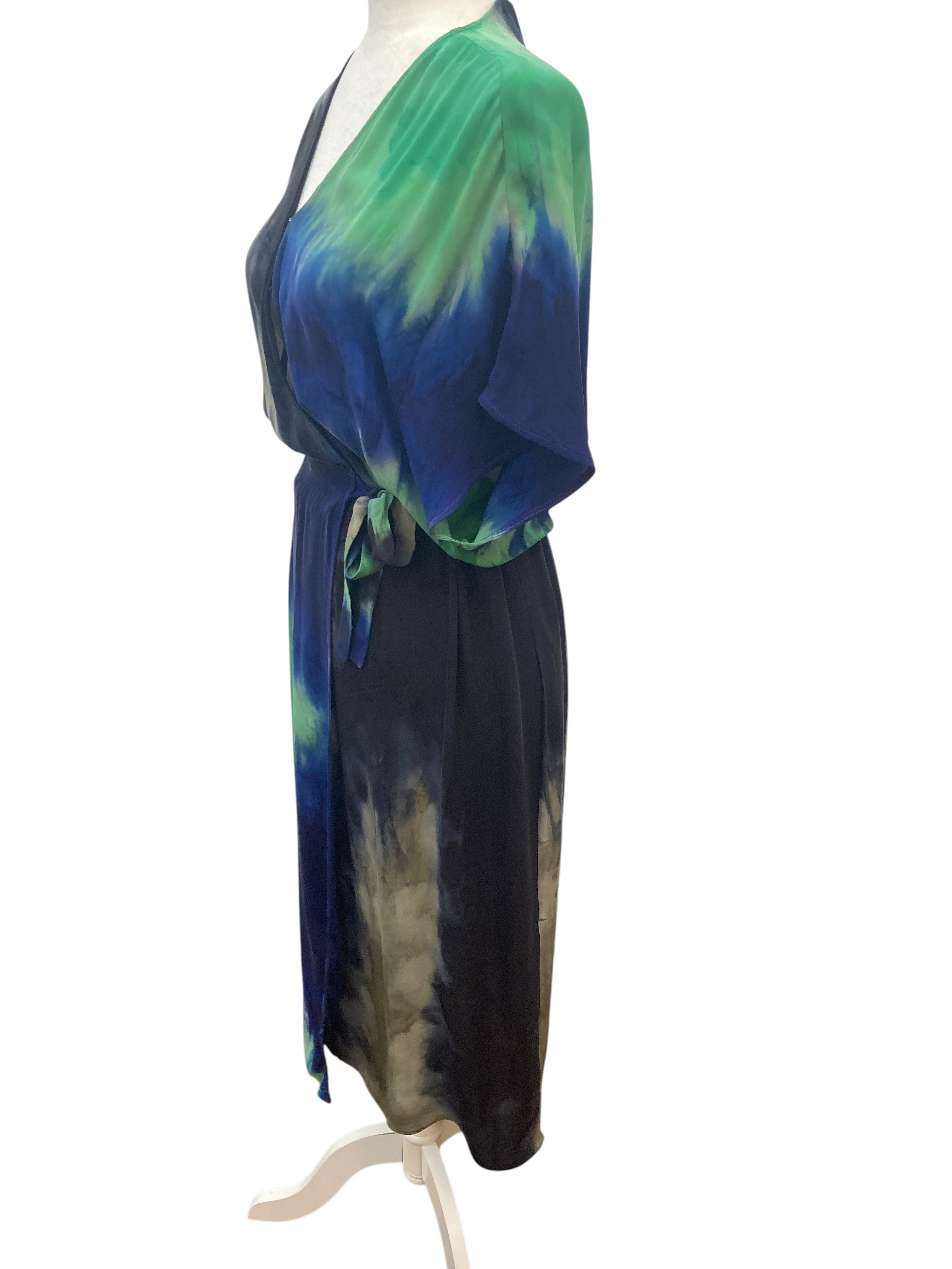 Raquel Allegra Green, Black and Blue Wrap Dress, M