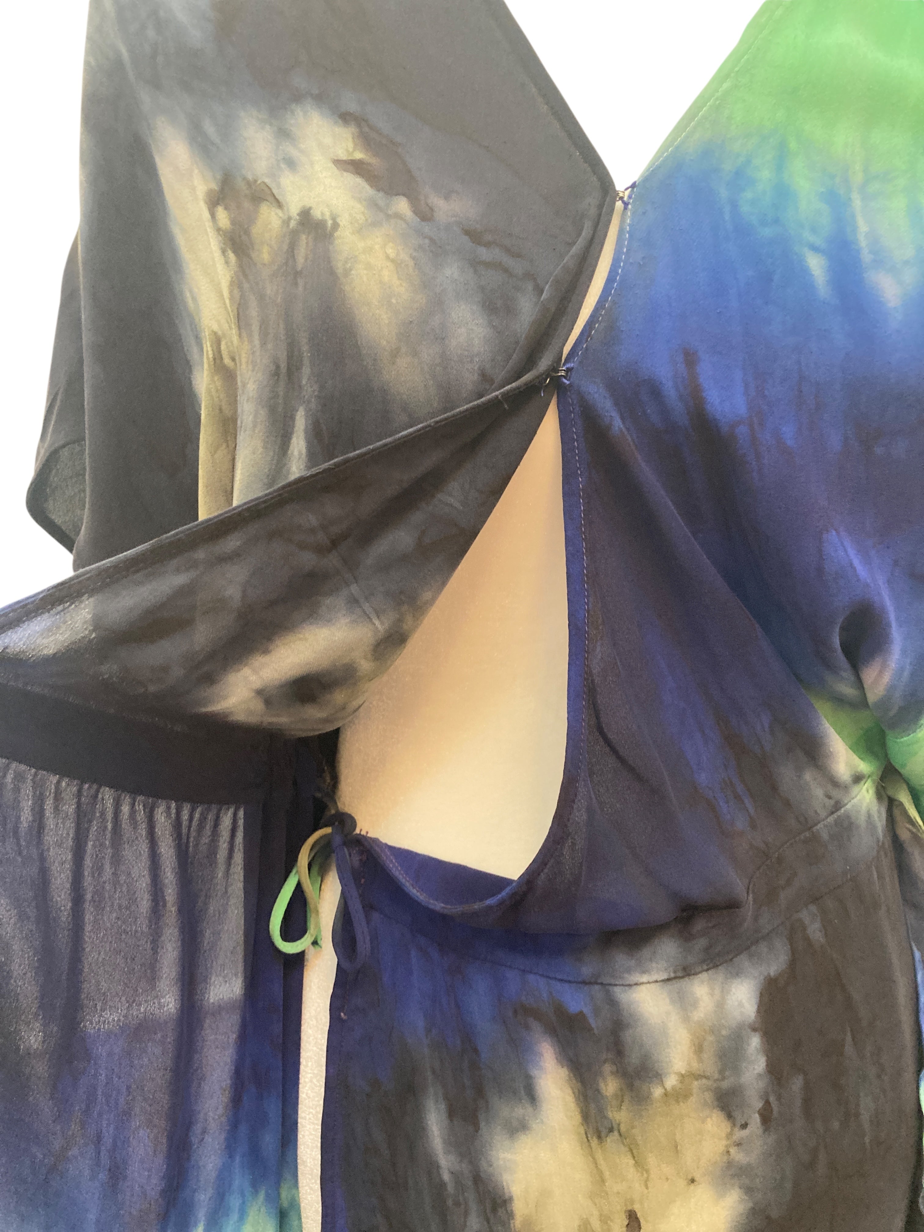 Raquel Allegra Green, Black and Blue Wrap Dress, M