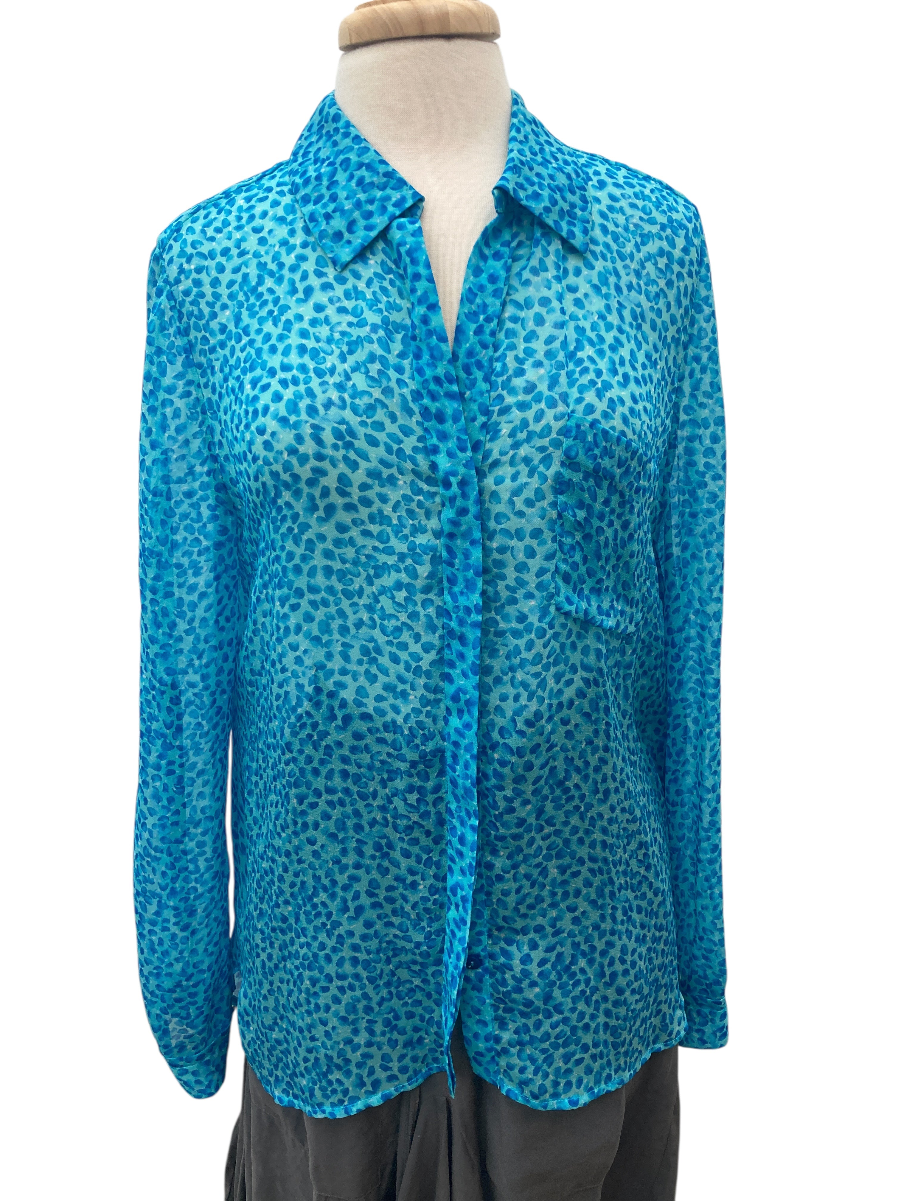 Diane Von Fürstenberg Blue Pattern Silk Shirt, 12