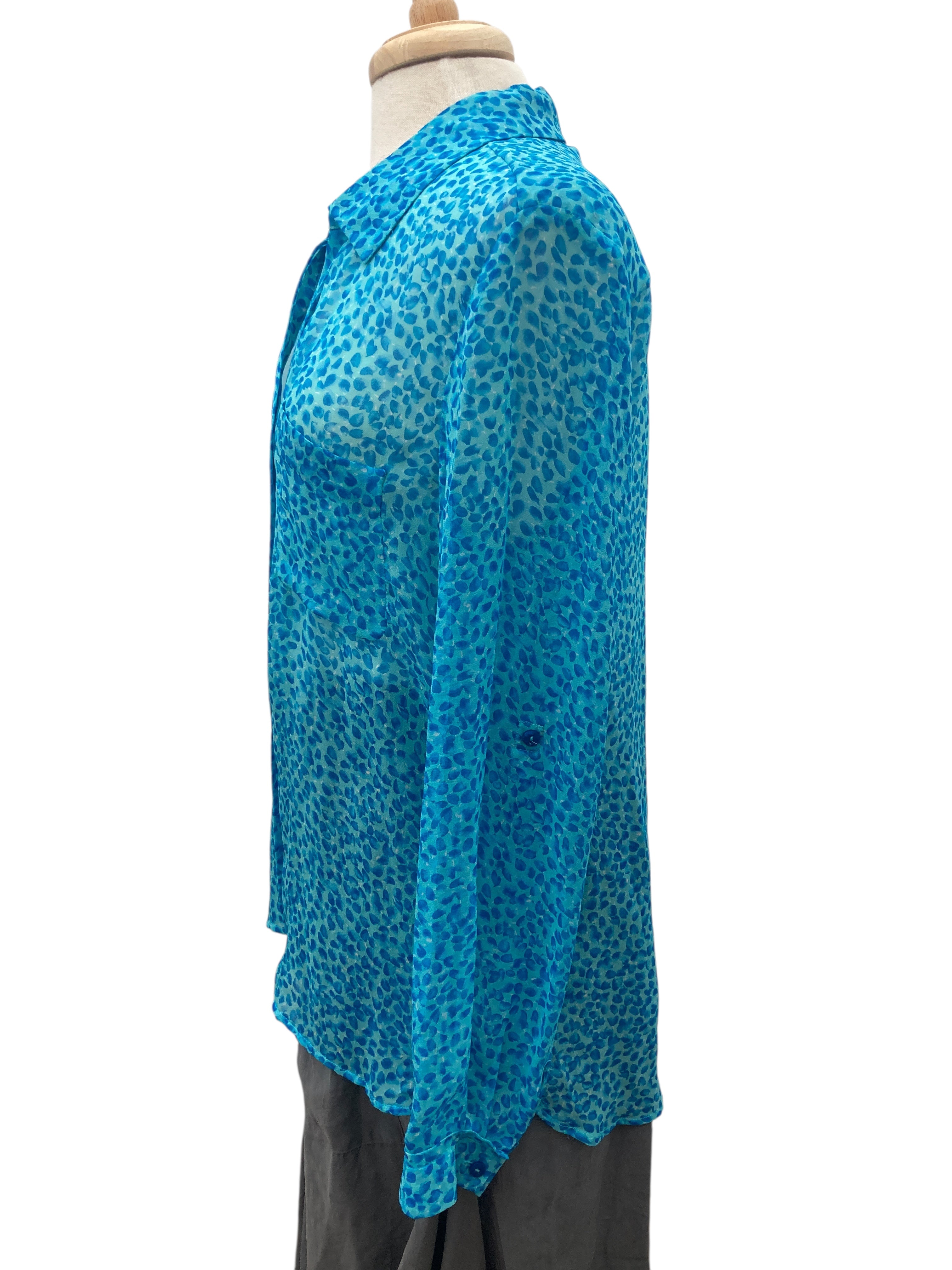 Diane Von Fürstenberg Blue Pattern Silk Shirt, 12