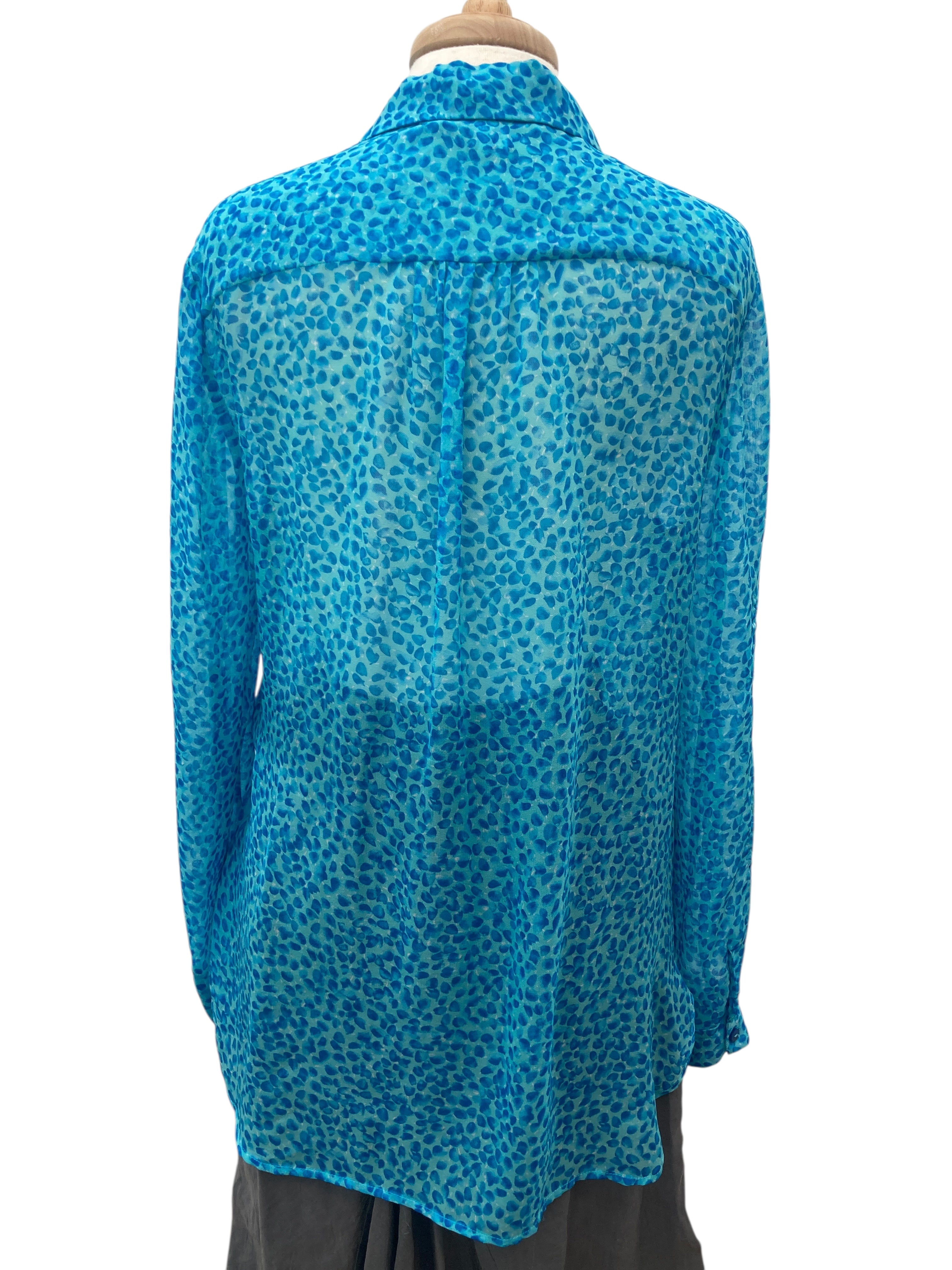 Diane Von Fürstenberg Blue Pattern Silk Shirt, 12