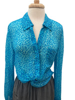 Load image into Gallery viewer, Diane Von Fürstenberg Blue Pattern Silk Shirt, 12
