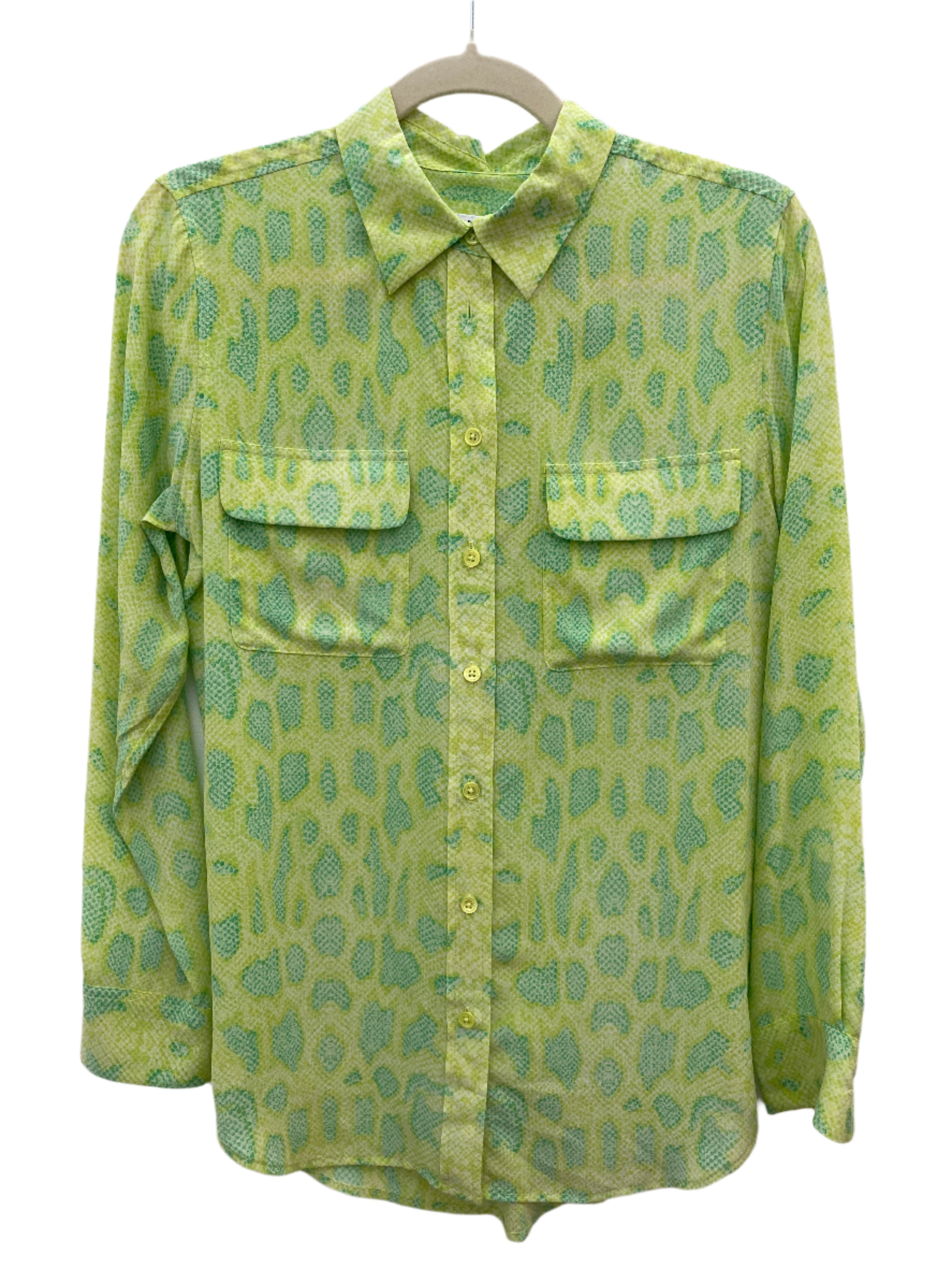 Equipment Snakeskin Chartreuse & Green  Silk Shirt, S/P