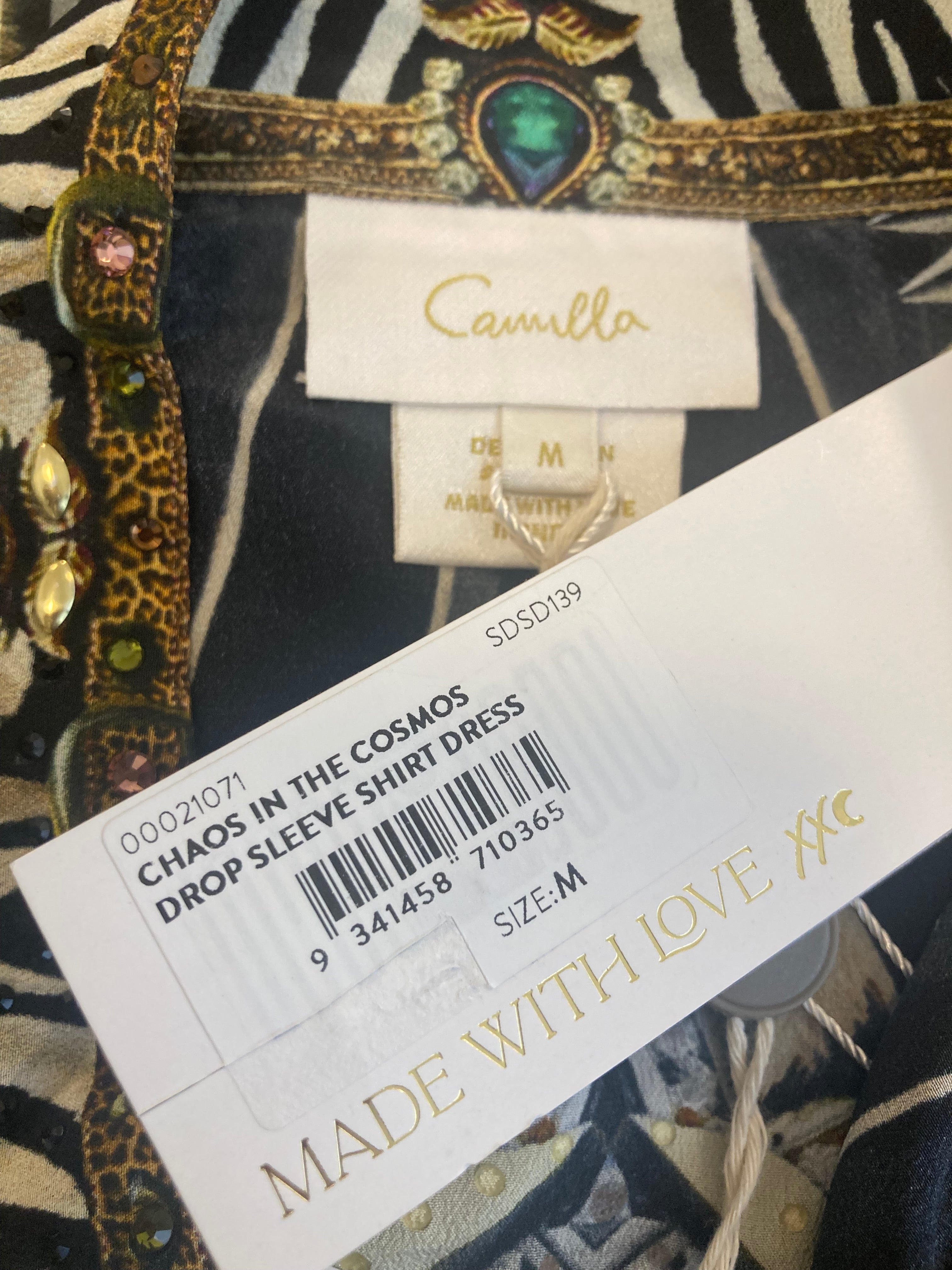 Camilla Chaos in the Cosmos Drop Sleeve Black Shirt Dress, M