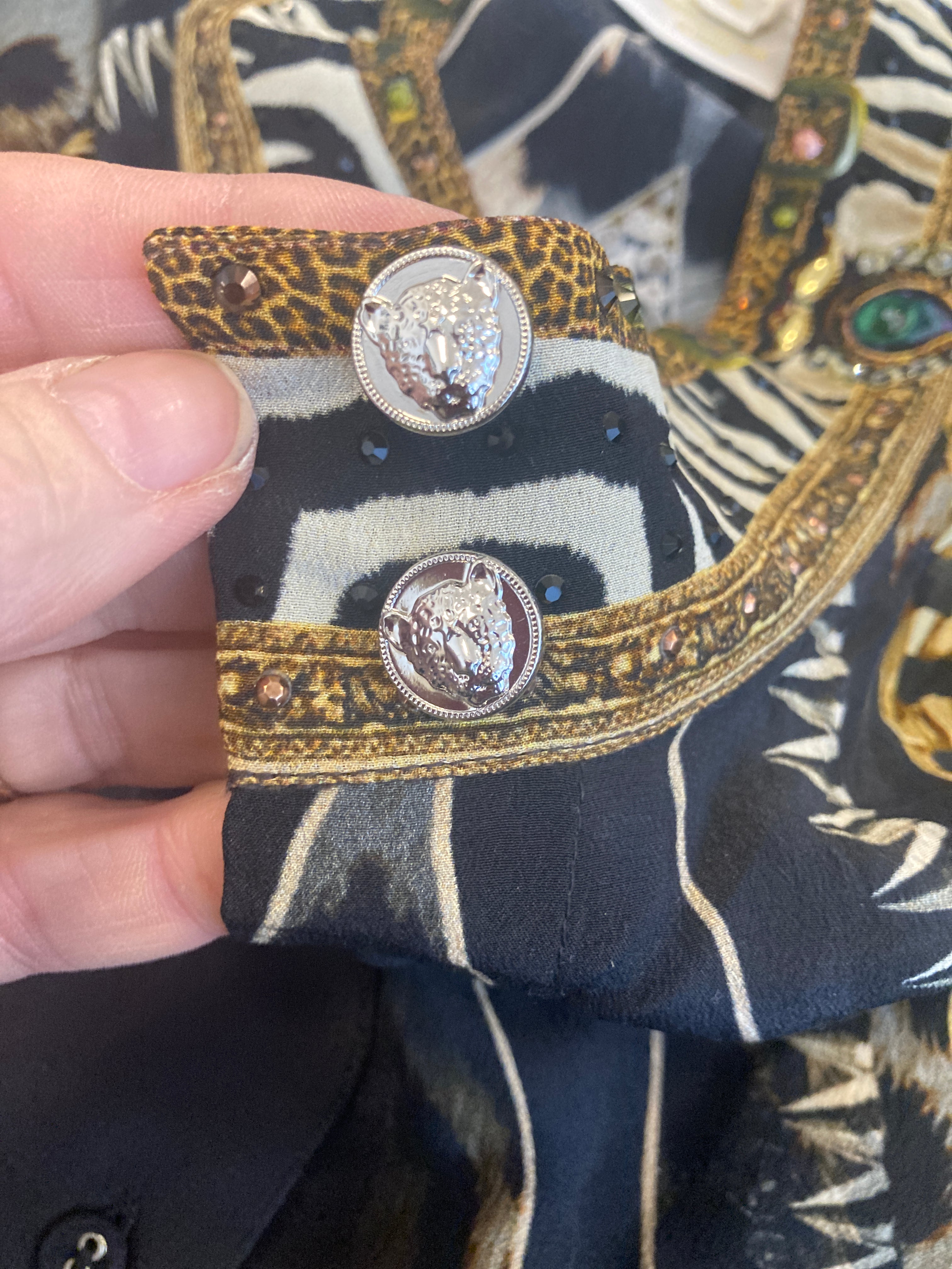 Camilla Chaos in the Cosmos Drop Sleeve Black Shirt Dress, M