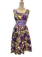 Load image into Gallery viewer, Vintage 1950's Purple Floral Cotton Waffle Dress, M
