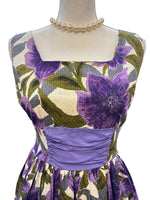 Load image into Gallery viewer, Vintage 1950's Purple Floral Cotton Waffle Dress, M
