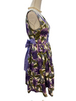 Load image into Gallery viewer, Vintage 1950's Purple Floral Cotton Waffle Dress, M
