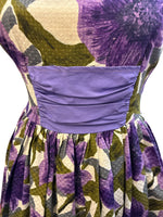 Load image into Gallery viewer, Vintage 1950's Purple Floral Cotton Waffle Dress, M
